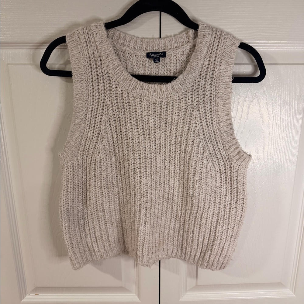 Splendid Cream Ribbed Knit Sleeveless Crew Sweater Vest